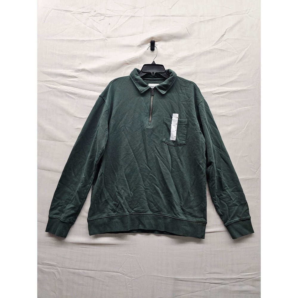 Goodfellow & Co Mens Vintage 1/4 Zip Pullover Green Cotton Relaxed Size Medium